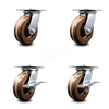 Service Caster 6 Inch High Temp Phenolic Swivel Caster Set with Roller Bearings 2 Brakes SCC SCC-35S620-PHRHT-2-SLB-2
